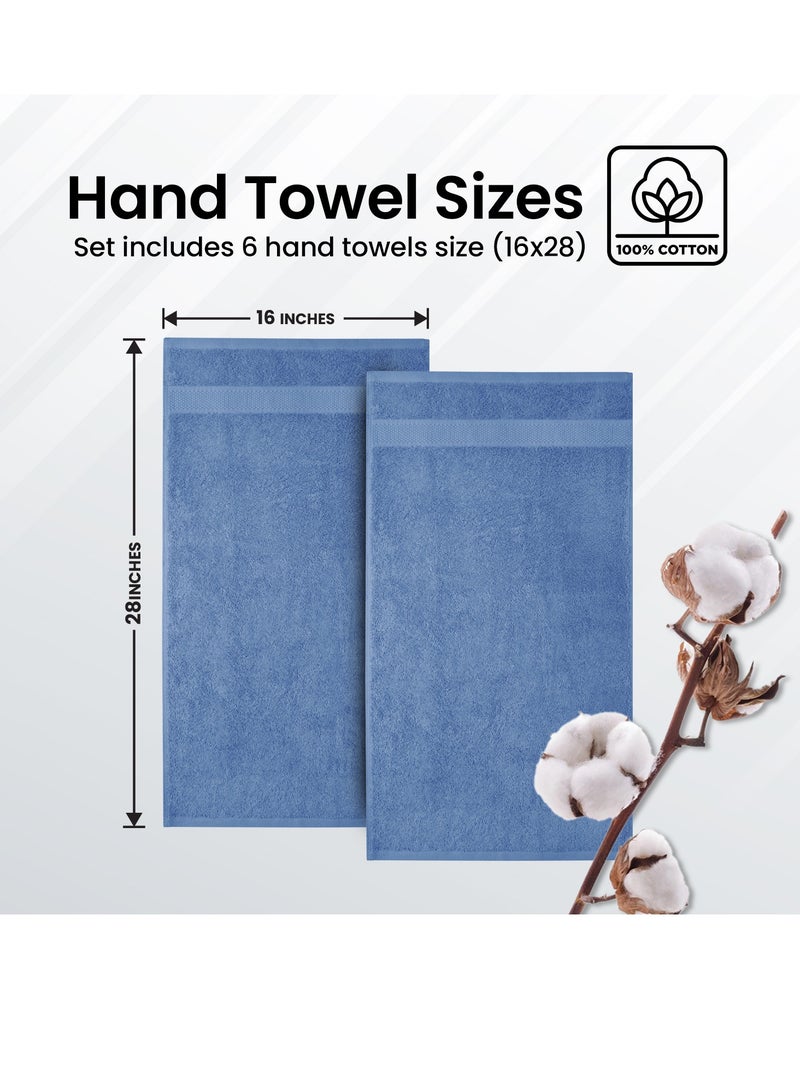 Premium Blue Hand Towels - Pack of 6, 41cm x 71cm Bathroom Hand Towel Set, Hotel & Spa Quality Hand Towels for Bathroom, Highly Absorbent and Super Soft Bathroom Towels by Infinitee Xclusives