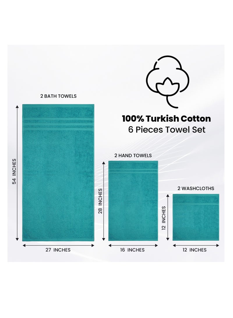 Premium Teal Bath Towel Set - 100% Turkish Cotton 2 Bath Towels, 2 Hand Towels, 2 Washcloths - Soft, Absorbent, Durable – Quick Dry - Perfect for Daily Use by Infinitee Xclusives