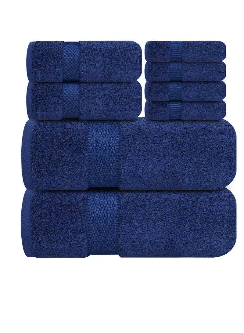 Premium Blue Bath Towels Set - [Pack of 8] 100% Cotton Highly Absorbent 2 Bath Towels, 2 Hand Towels and 4 Washcloths - Luxury Hotel & Spa Quality Bath Towels for Bathroom by Infinitee Xclusives