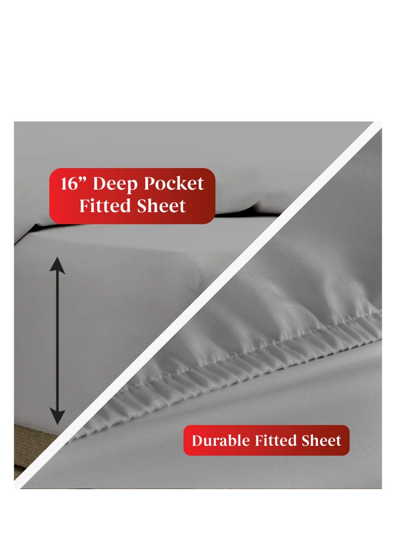 Premium Grey King Sheets Set - 1800 TC Series 4 Piece Bed Sheets - Soft Brushed Microfiber Fabric - 16 Inches Deep Pockets Sheets Wrinkle Free & Fade Resistant by Infinitee Xclusives