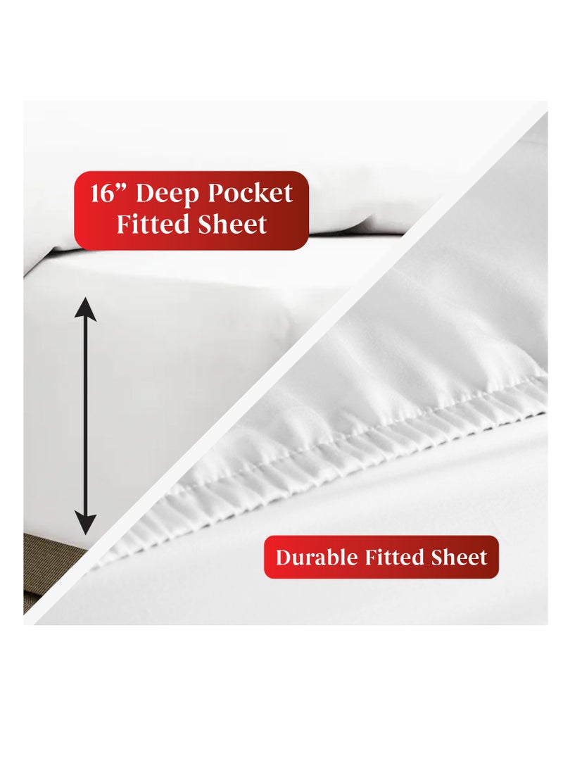 Premium White King Sheets Set - 1800 TC Series 4 Piece Bed Sheets - Soft Brushed Microfiber Fabric - 16 Inches Deep Pockets Sheets Wrinkle Free & Fade Resistant by Infinitee Xclusives