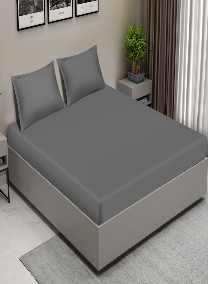 Raymond Home King Flat Sheet Bedsheet 300 Thread Count Luxirious Mercerised 100% Cotton Bedding Solid Pre Shrunk Sateen Stripe Finish Bed Linen with 2 Pillow Case - Grey (274 * 274 CM)
