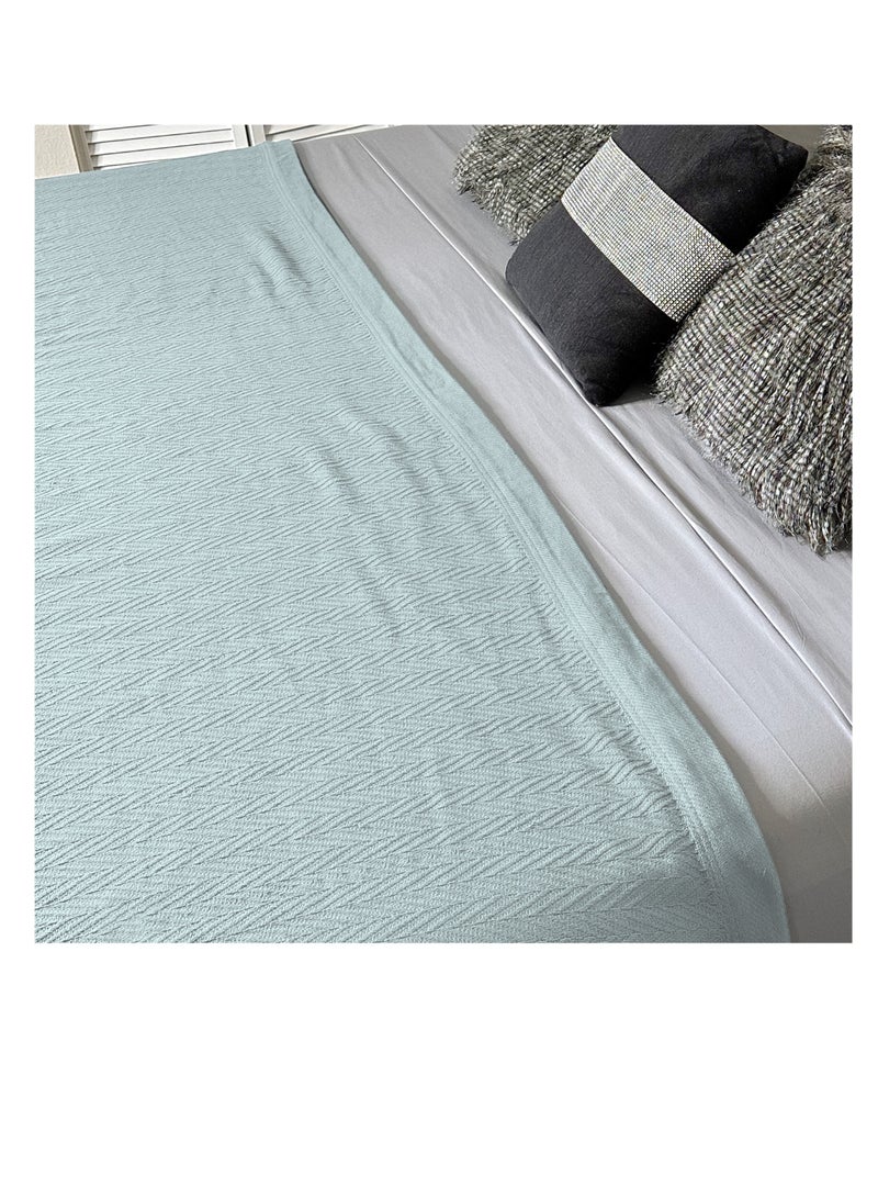 Luxurious Thermal Cotton Blanket Blue King – Herringbone 405 GSM 270cm x 230cm 100% Long Staple Throw Cotton Blankets for All Seasons – Soft Blanket for Bed by Infinitee Xclusives