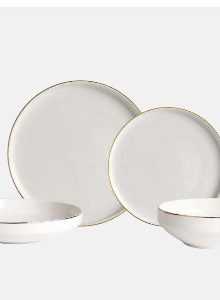 24 Piece Dinner Set for 6 People White Crockery with Gold Rim Scandinavian Porcelain Dinnerware Set - Golden house Pure Gold rim