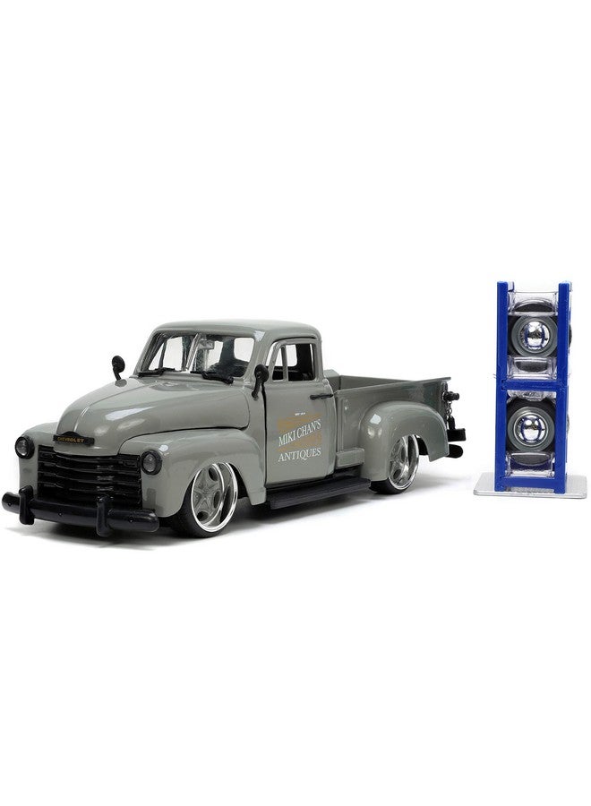 Just Trucks 124 1953 Chevy Pickup Diecast Car Gray With Tire Rack Toys For Kids And Adults