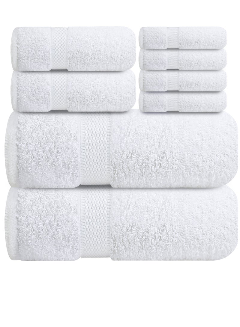 Premium White Bath Towels Set - [Pack of 8] 100% Cotton Highly Absorbent 2 Bath Towels, 2 Hand Towels and 4 Washcloths - Luxury Hotel & Spa Quality Bath Towels for Bathroom by Infinitee Xclusives