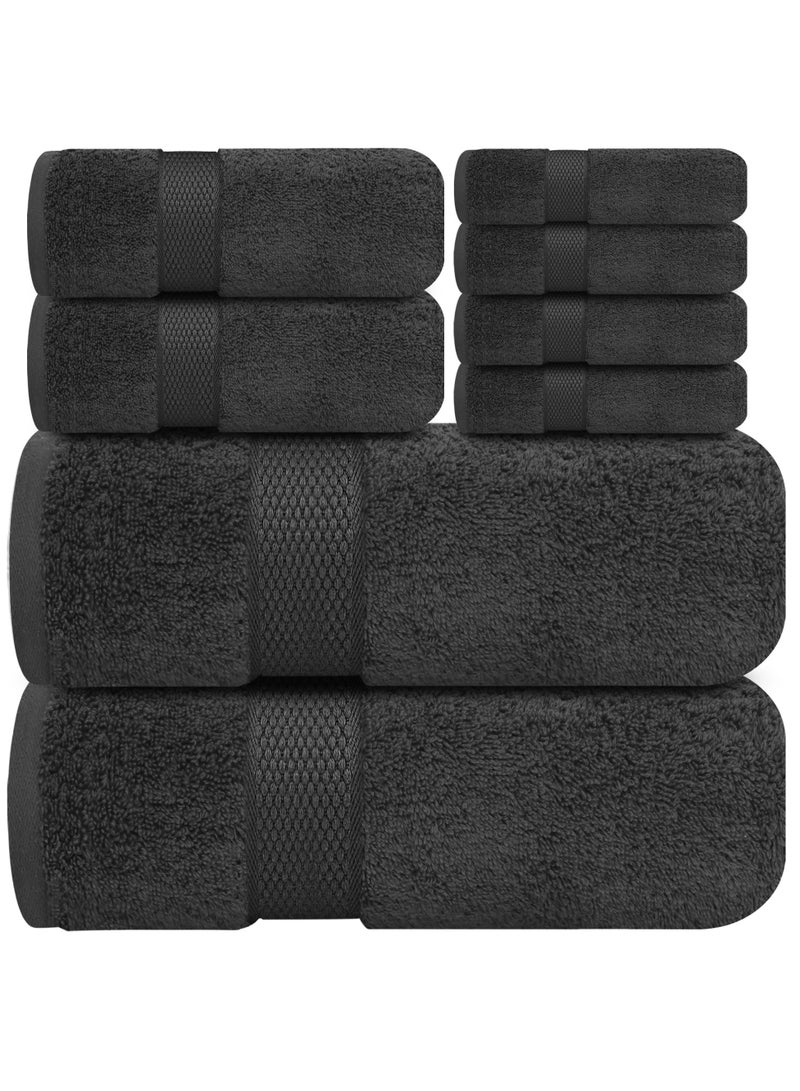 Premium Grey Bath Towels Set - [Pack of 8] 100% Cotton Highly Absorbent 2 Bath Towels, 2 Hand Towels and 4 Washcloths - Luxury Hotel & Spa Quality Bath Towels for Bathroom by Infinitee Xclusives