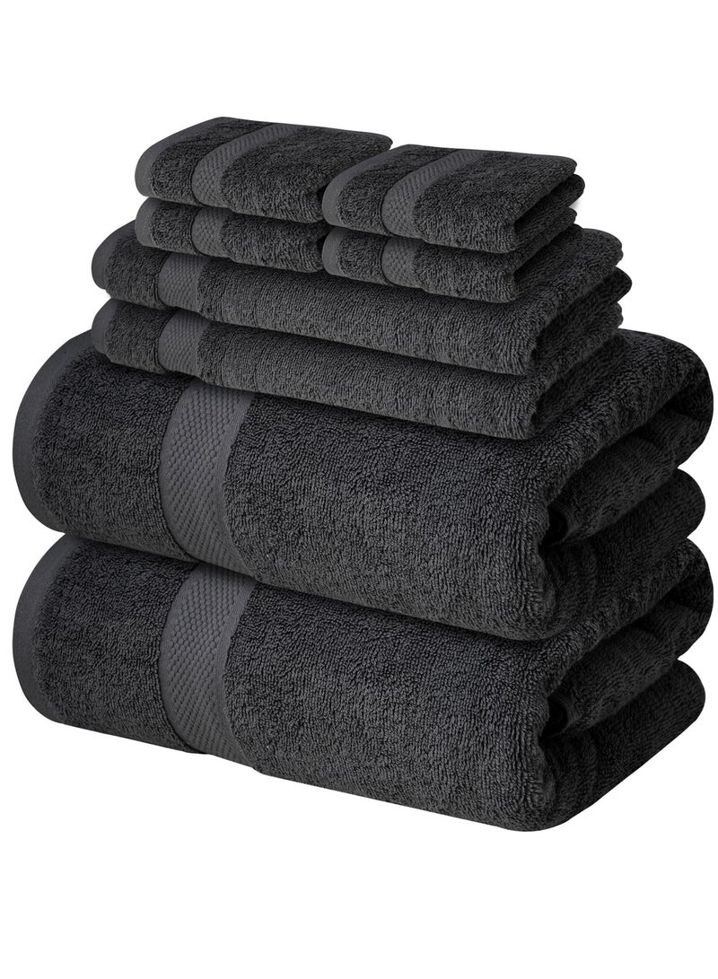 Premium Grey Bath Towels Set - [Pack of 8] 100% Cotton Highly Absorbent 2 Bath Towels, 2 Hand Towels and 4 Washcloths - Luxury Hotel & Spa Quality Bath Towels for Bathroom by Infinitee Xclusives