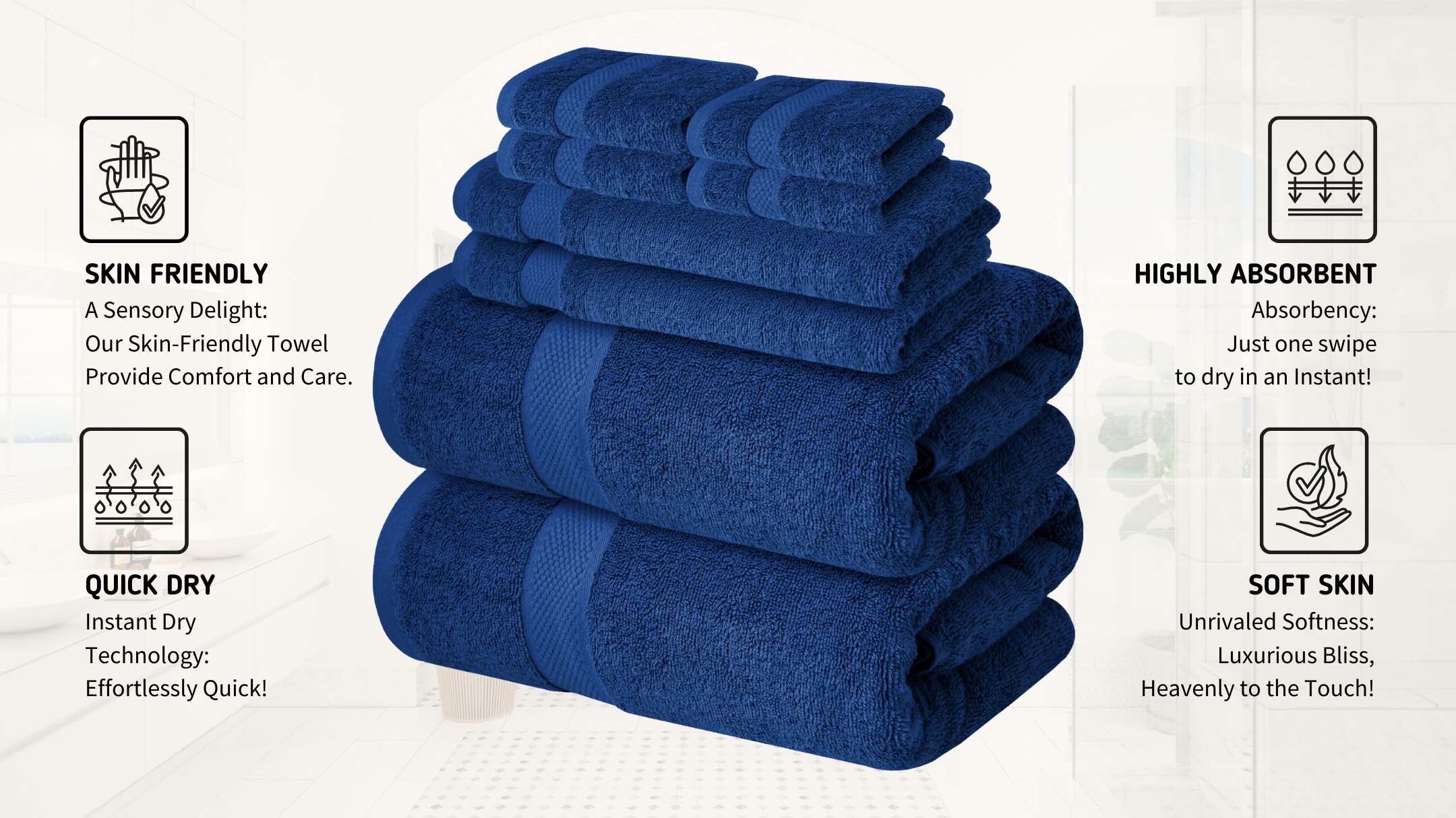 Premium Grey Bath Towels Set - [Pack of 8] 100% Cotton Highly Absorbent 2 Bath Towels, 2 Hand Towels and 4 Washcloths - Luxury Hotel & Spa Quality Bath Towels for Bathroom by Infinitee Xclusives