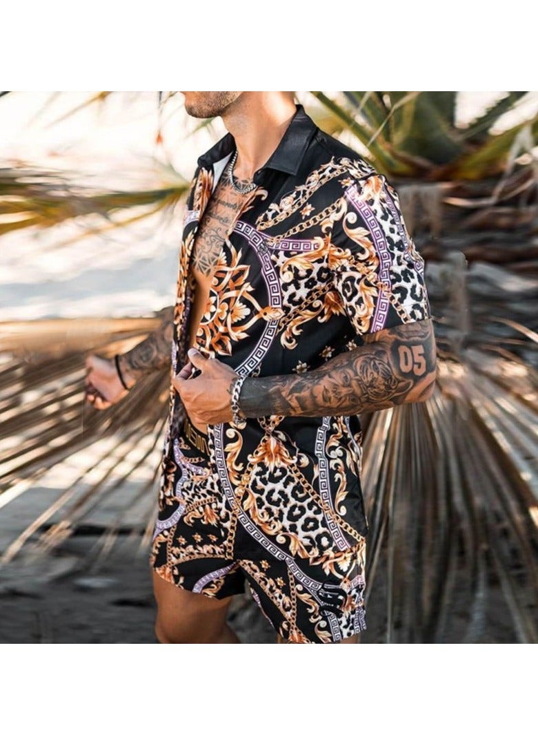 Men's Shirt Casual Loose Shorts Beach Suit