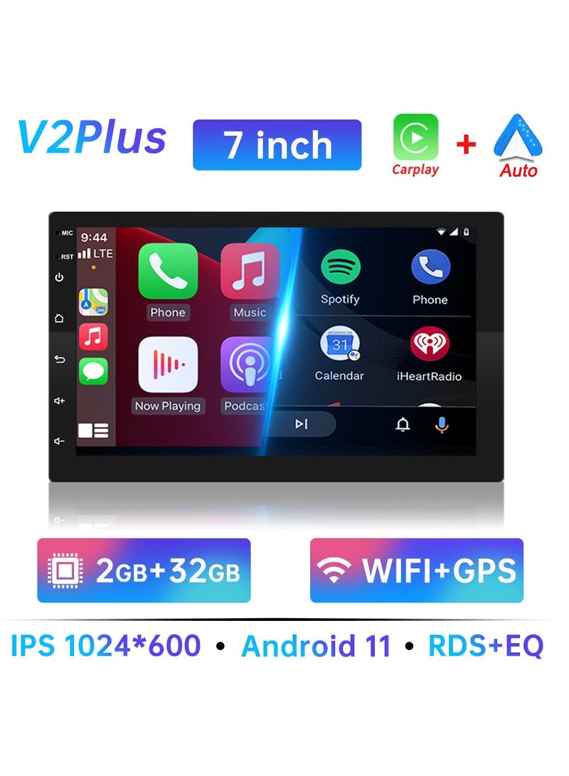 Car Audio Multimedia Player, Android Double Din Car Stereo,  7 Inch HD Touch Screen Car Radio Audio System With GPS Navigation for Hyundai Nissan Toyota Kia, ( 7Inch 2 32G Carplay )
