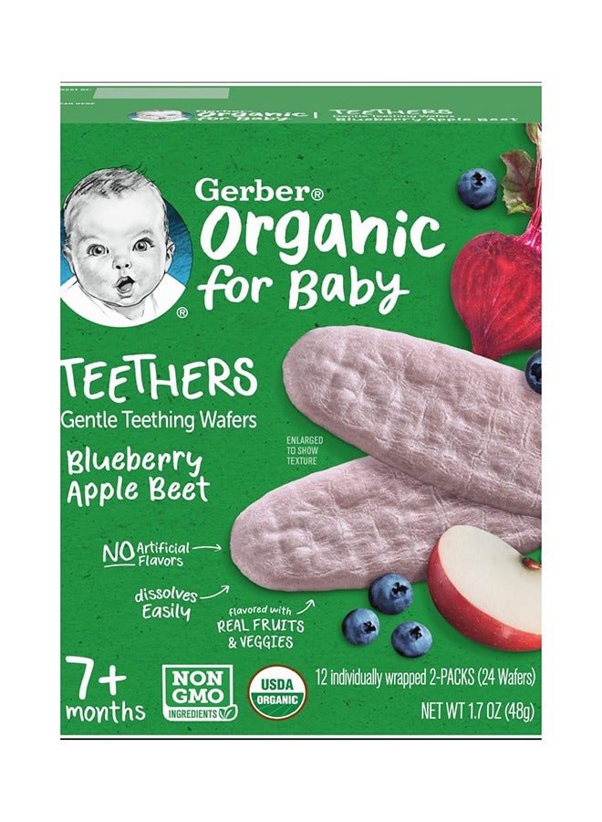 Organic Teethers, Gentle Teething Wafers, 7+ Months, Blueberry Apple Beet, 1.7 oz (48 g)