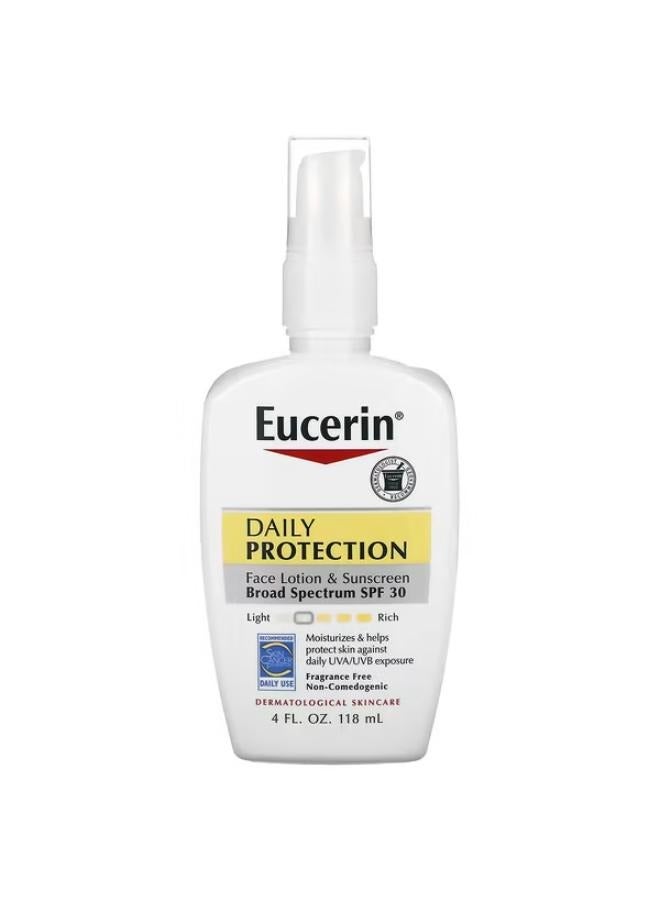 Daily Protection Face Lotion & Sunscreen, SPF 30, Fragrance Free, 4 fl oz (118 ml)