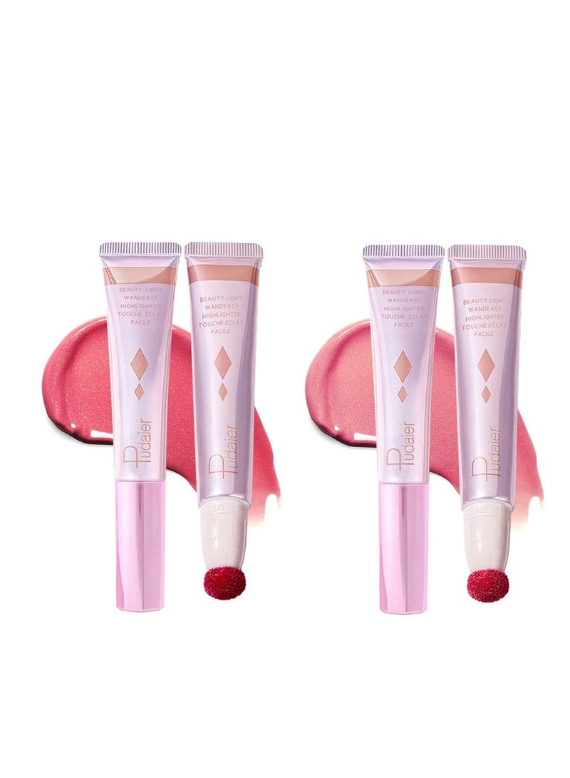 SYOSI 2Pcs Contour Beauty Wand, Silky Cream Contour Stick with Cushion Applicator, Face Highlighter, Bronzer and Blush Makeup, Long Lasting, Lightweight and Blendable (Tomato and Barbie Pink )