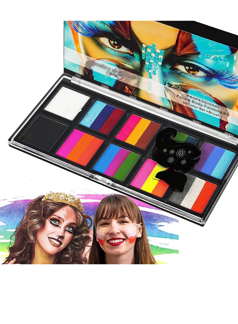 26-Color Rainbow Face Body Painting Kit for Kids and Adults | Water-Based Safe  Non-Toxic Split Cake Face Paint Palette | Includes 1 Brushes | Party Makeup Set for Halloween, Cosplay, and Carnival