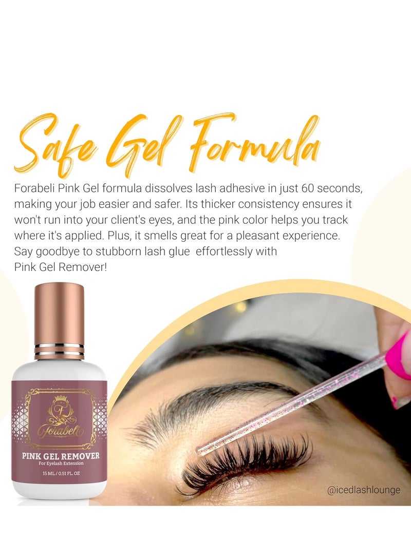 Forabeli Pink Gel Lash Remover for Eyelash Extensions 15ml Safe and Gentle Formula Easy to Apply Versatile and Efficient