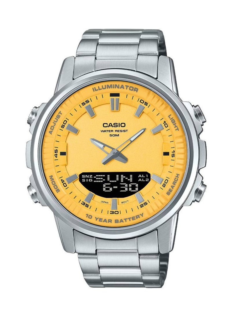 Analog-Digital Yellow Dial Stainless Steel Men's Watch AMW-880D-9AVDF - 47mm