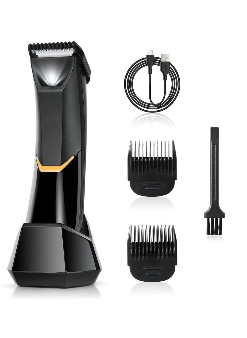 Body Hair Trimmer for Men, Body Groomer Electric Razor with LED, Wet and Dry Electric Trimmer Rechargeable Hair Clipper for Intimate Area with Dock and 2 Limit Comb (Black)