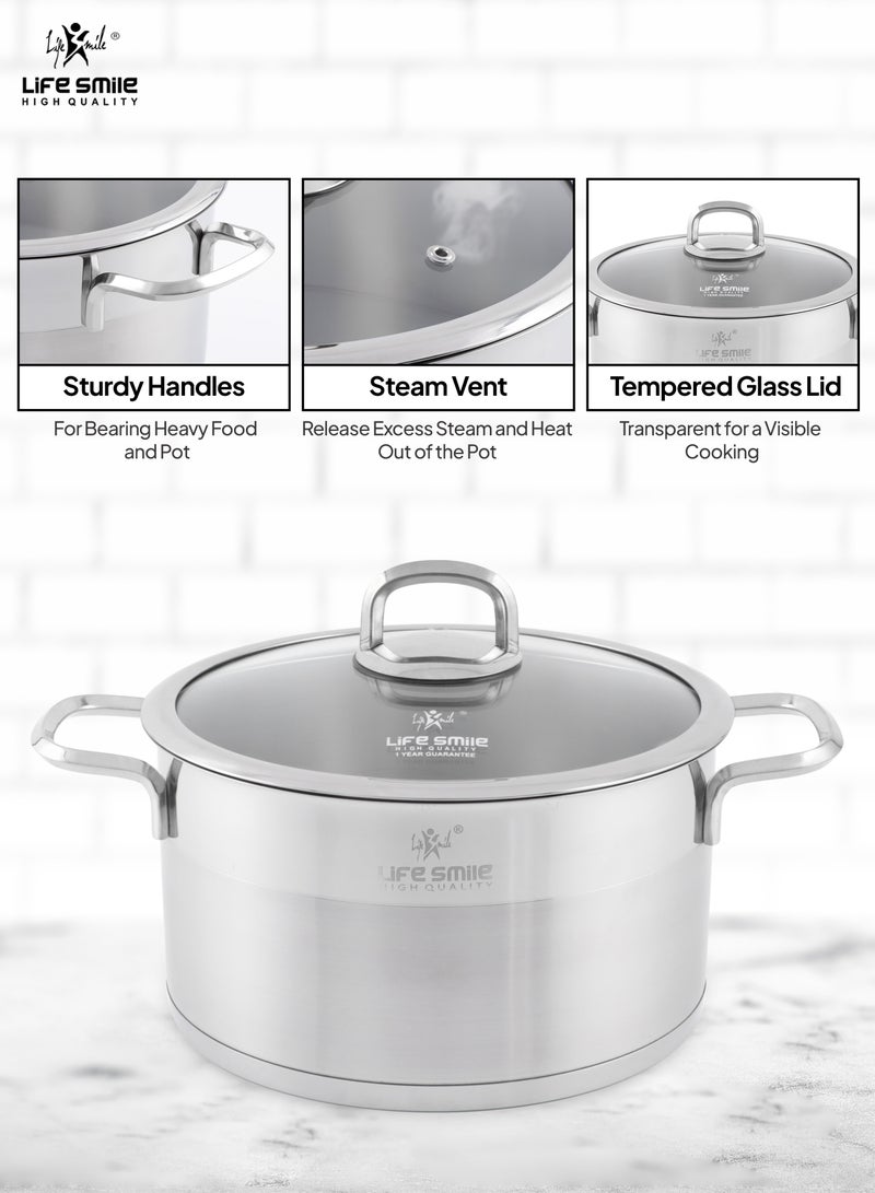 President Series Premium 18/10 Stainless Steel Cookware Set - Pots and Pans Set Induction Thick Base for Even Heating Includes Casserroles 20/24/28/32cm + Shallow Pot 28cm Oven Safe Silver