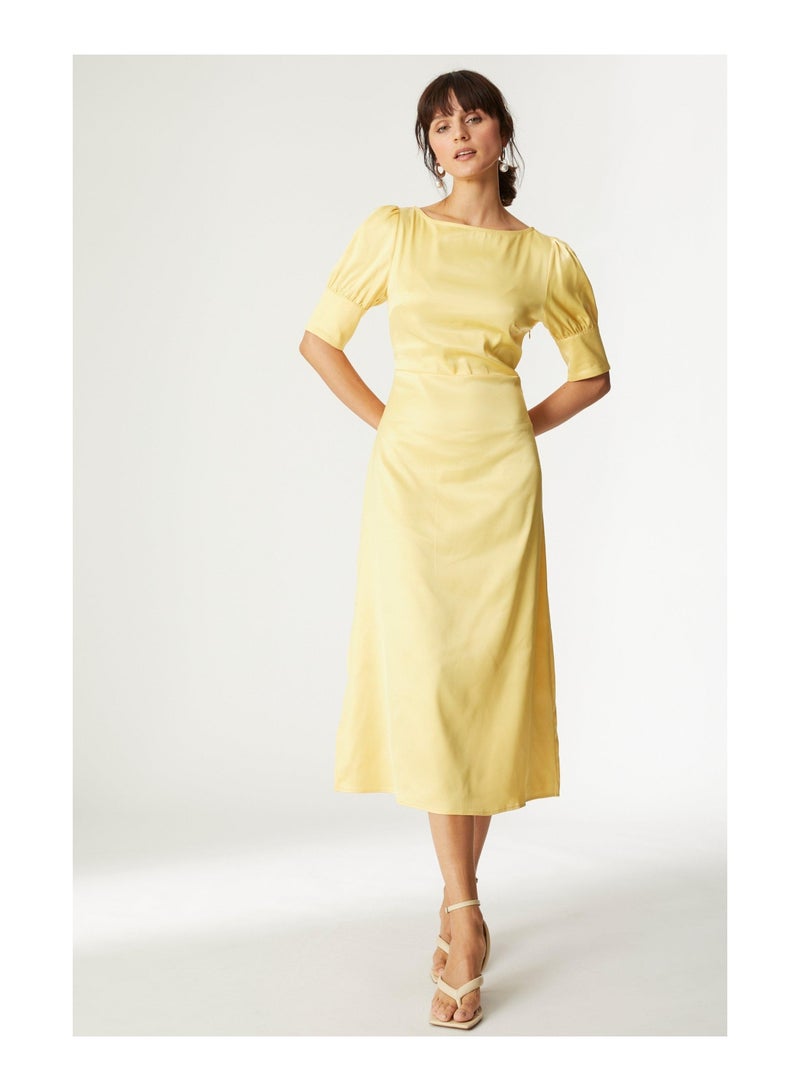 Satin Volume Sleeve Midi Dress