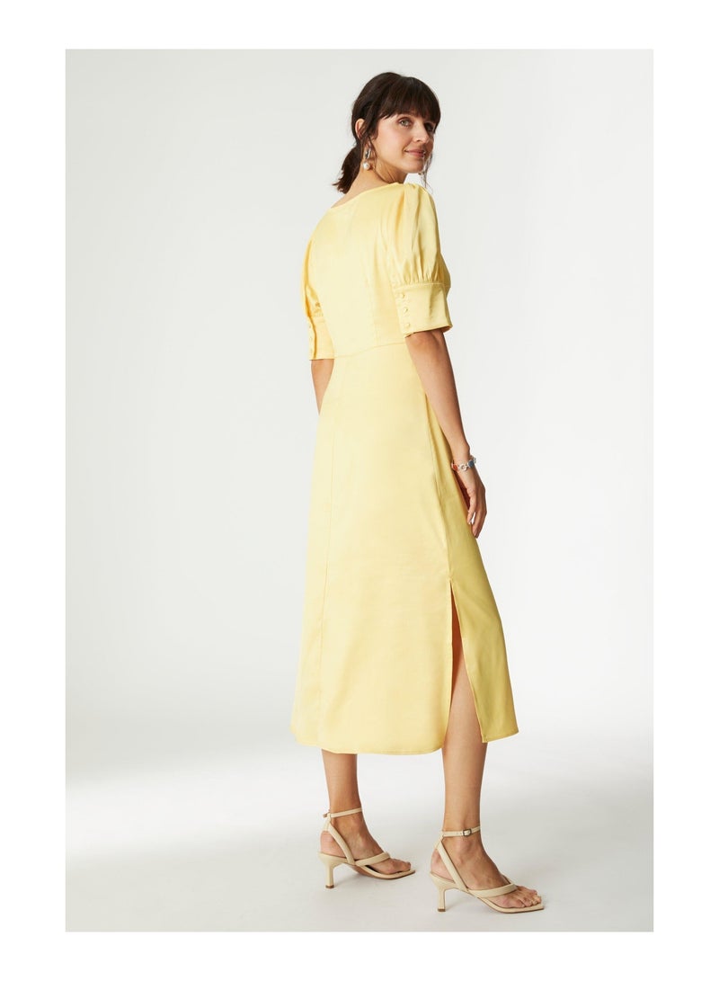 Satin Volume Sleeve Midi Dress