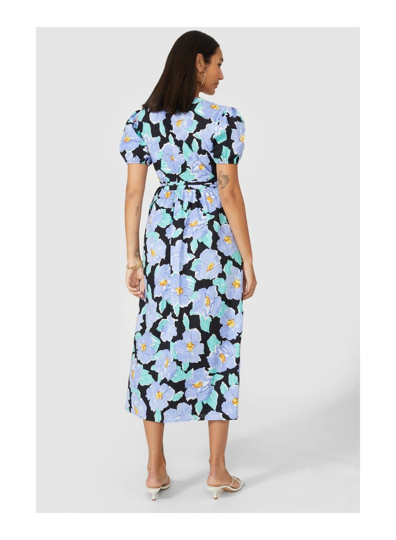 Printed Poplin Wrap Midi Dress