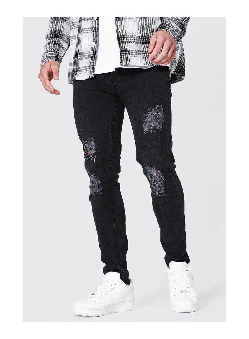 Skinny Stretch Jeans With Multi Rips