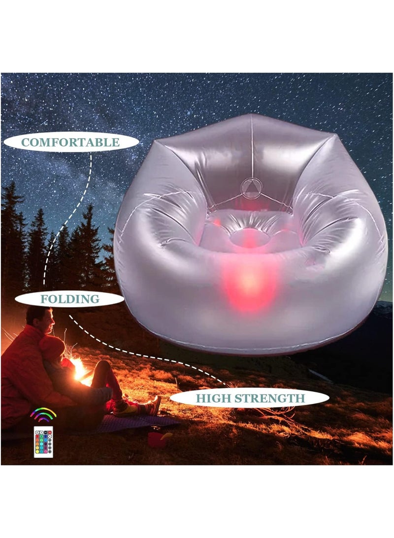 Inflatable Led Couch For Kids, Illuminated Blow Up Lounger Chair, Light Folding Air Chair for Girls and Boys, Inflatable Game Sofa Perfect for Rooms, Camping, Swimming Pool(with Remote Control)