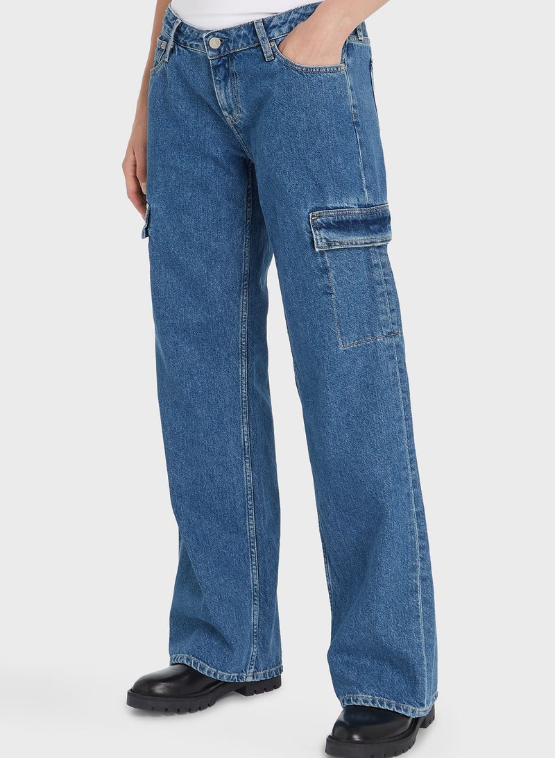 Cut Out High Waist Cargo Jeans