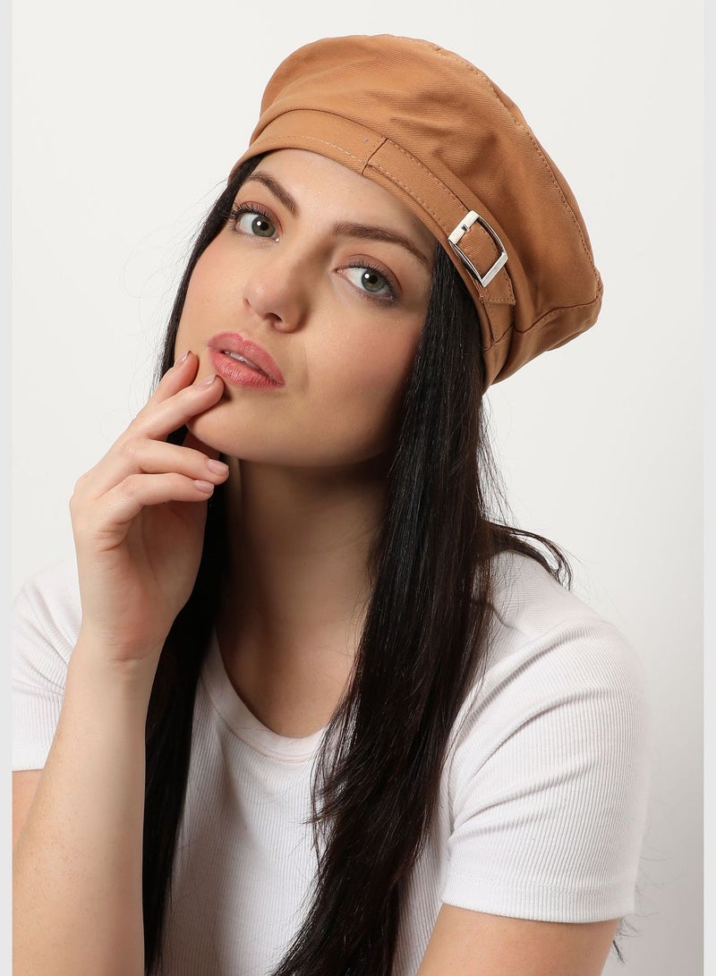 Casual Beret Cap with Buckle Detail