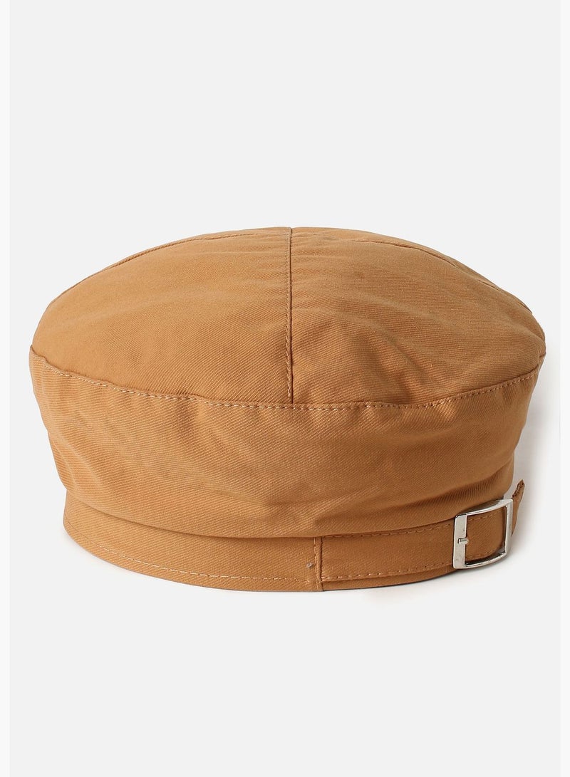 Casual Beret Cap with Buckle Detail