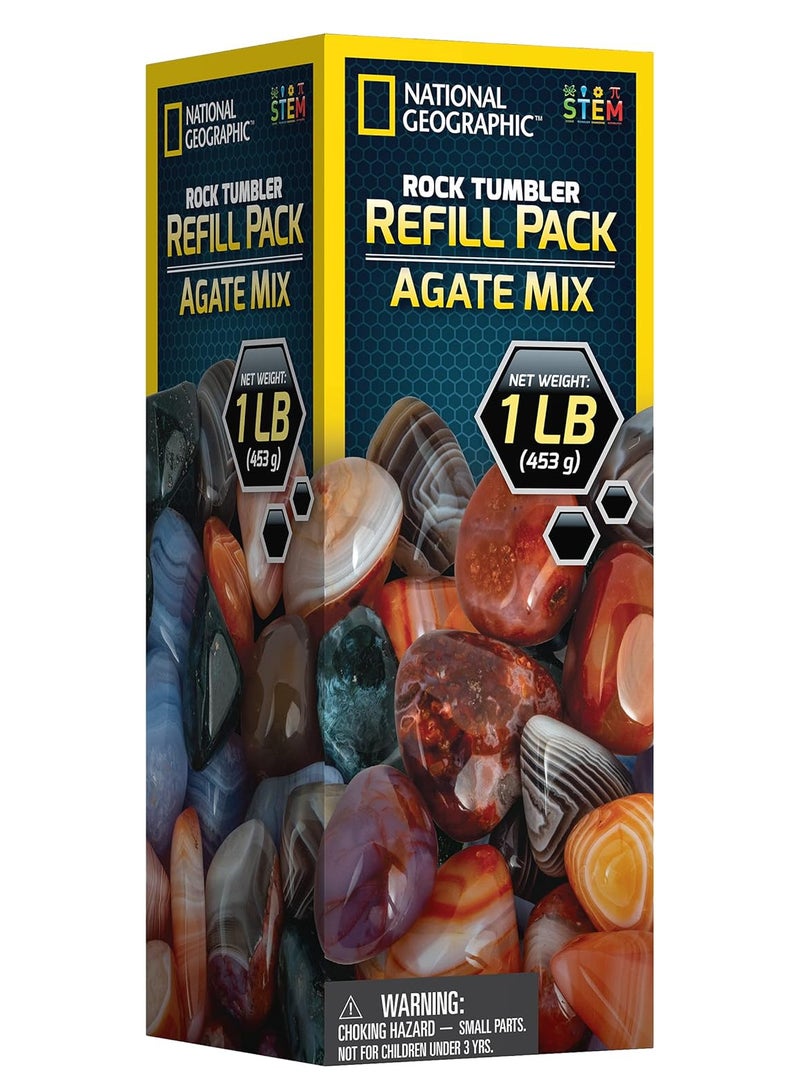 National Geographic Rock Tumbler  - Refill Pack - Agate Mix - Educational Rock Polishing Hobby Kit with Gemstones & Grit, Jewellery Settings and Learning Guide Multicolor