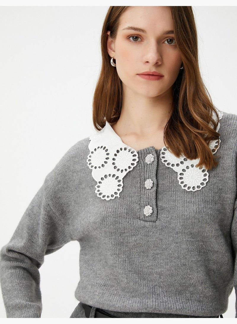 Lace Neck Buttoned Vintage Sweater