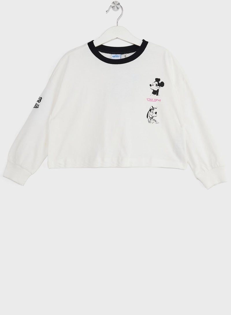 Girl Licensed Mickey & Minnie (Standard Characters) Cropped Fit Long Sleeve T-Shirt