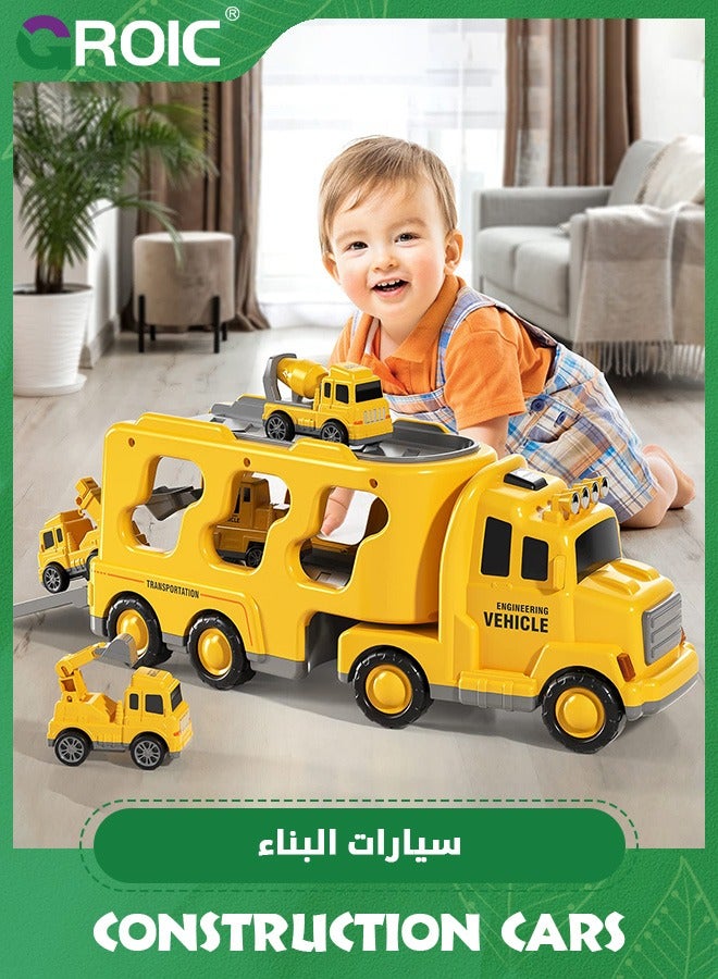 Construction Trucks,Toys Cars for Toddlers,Transport Vehicle Carrier Truck, Car Toys Set,Excavator, Bulldozer, Crane and Mixer,Construction Transporter Truck Friction Power Toy Car