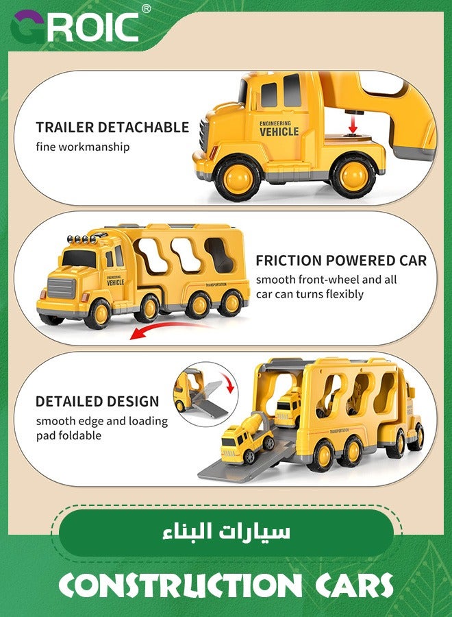 Construction Trucks,Toys Cars for Toddlers,Transport Vehicle Carrier Truck, Car Toys Set,Excavator, Bulldozer, Crane and Mixer,Construction Transporter Truck Friction Power Toy Car