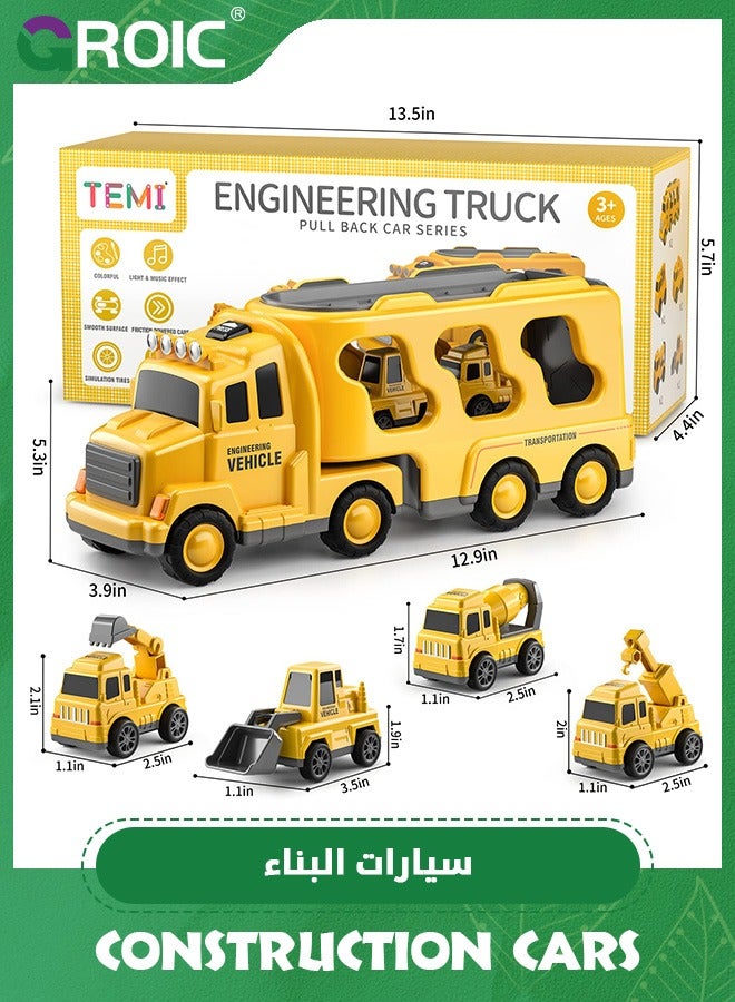 Construction Trucks,Toys Cars for Toddlers,Transport Vehicle Carrier Truck, Car Toys Set,Excavator, Bulldozer, Crane and Mixer,Construction Transporter Truck Friction Power Toy Car