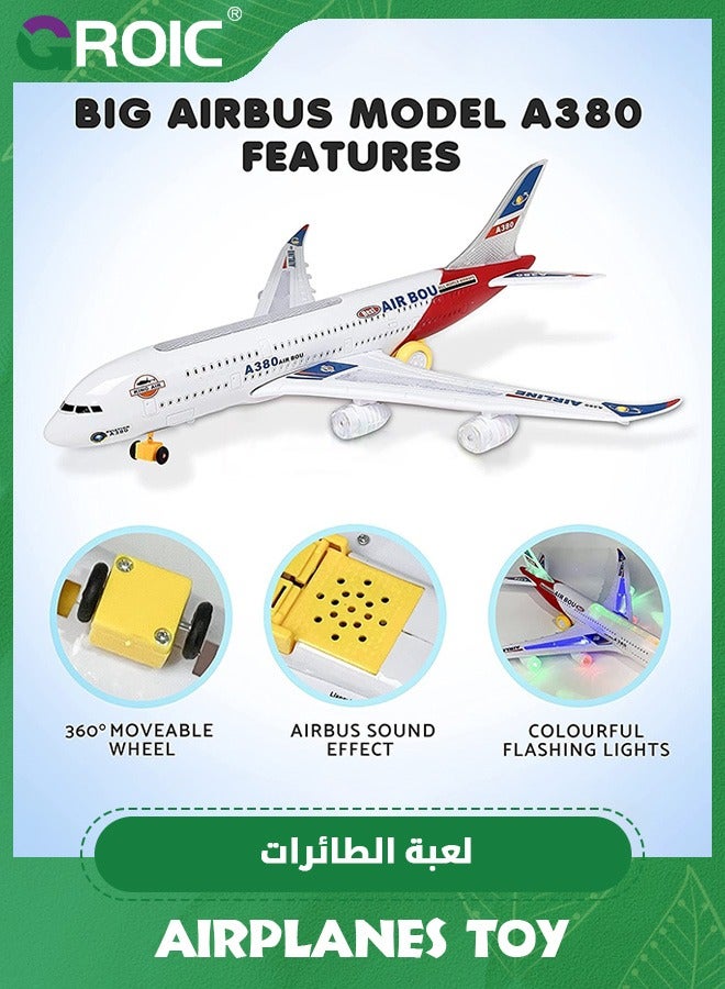 Airplane Toys for Kids, Bump and Go Action, Toddler Toy Plane with LED Flashing Lights and Sounds,Realistic Model Airplane for Kids