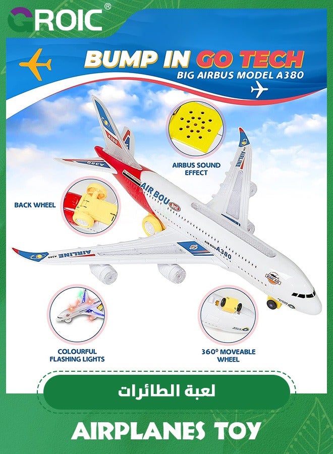 Airplane Toys for Kids, Bump and Go Action, Toddler Toy Plane with LED Flashing Lights and Sounds,Realistic Model Airplane for Kids