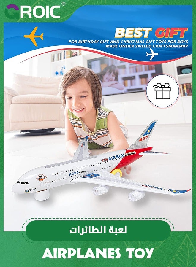 Airplane Toys for Kids, Bump and Go Action, Toddler Toy Plane with LED Flashing Lights and Sounds,Realistic Model Airplane for Kids