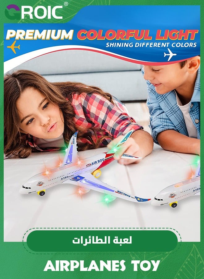 Airplane Toys for Kids, Bump and Go Action, Toddler Toy Plane with LED Flashing Lights and Sounds,Realistic Model Airplane for Kids