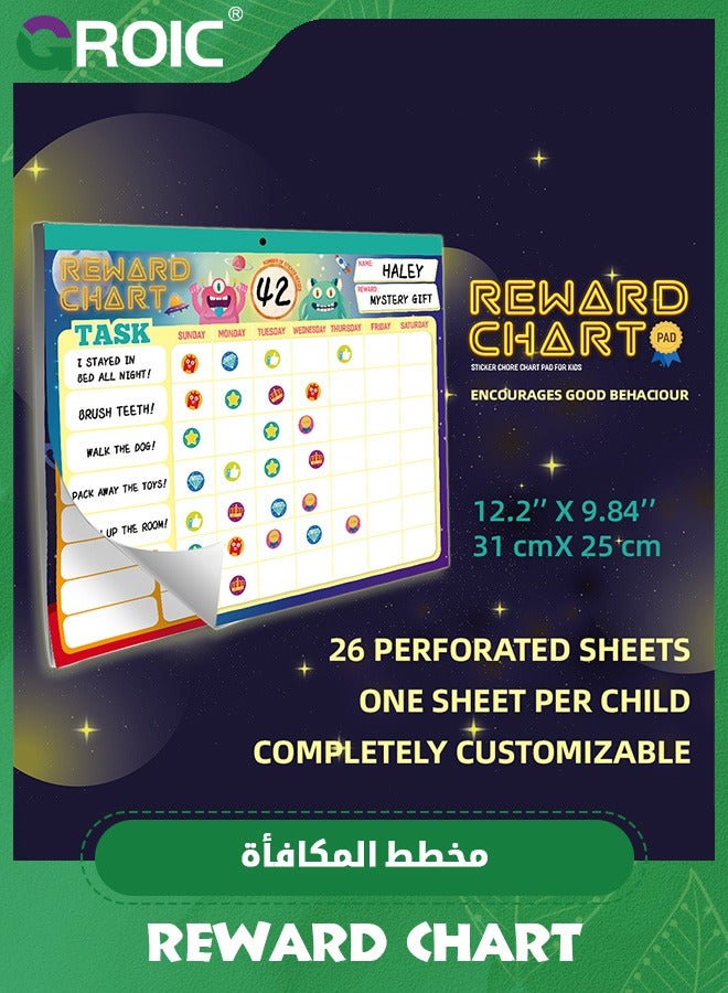 Reward Chart System,Pad with 26 Chores Chart for Kids, 3000+ Stickers to Motivate Responsibility & Good Habits,Empower Your Child to Learn, Grow and Develop Lifelong Skills