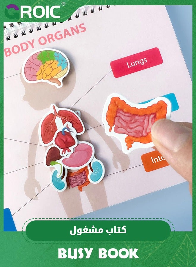 Montessori Busy Book for Kids, Quiet Book,Human Body Anatomy Book for Toddlers, Preshool Kindergarten Learning Activities, Autism Sensory Toys,Sticker Books for Kids,Educational Toys