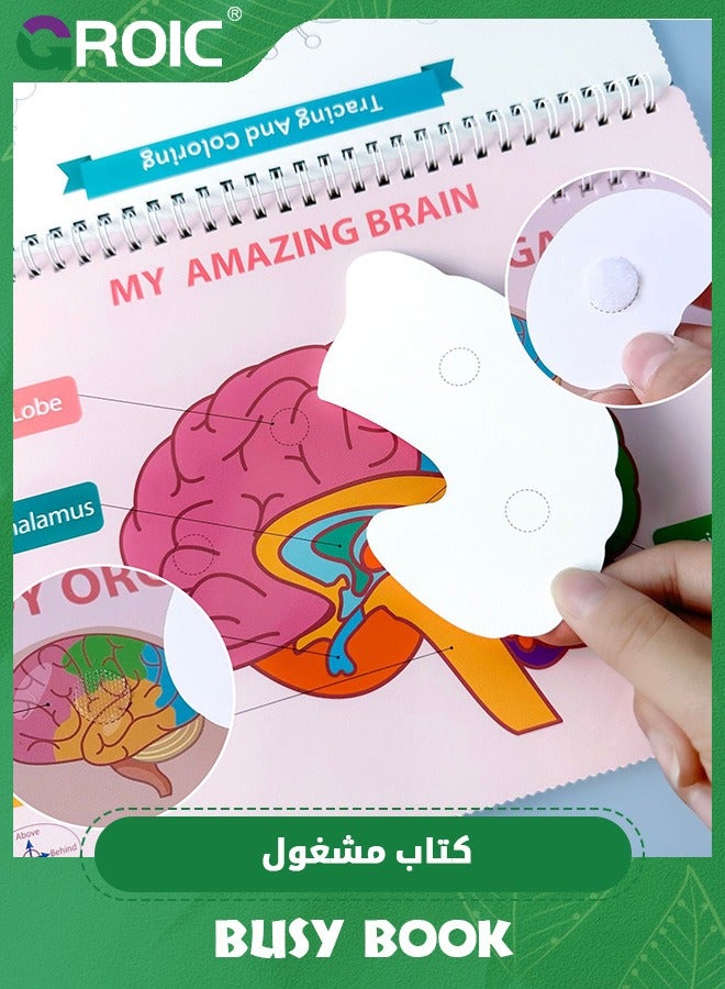 Montessori Busy Book for Kids, Quiet Book,Human Body Anatomy Book for Toddlers, Preshool Kindergarten Learning Activities, Autism Sensory Toys,Sticker Books for Kids,Educational Toys