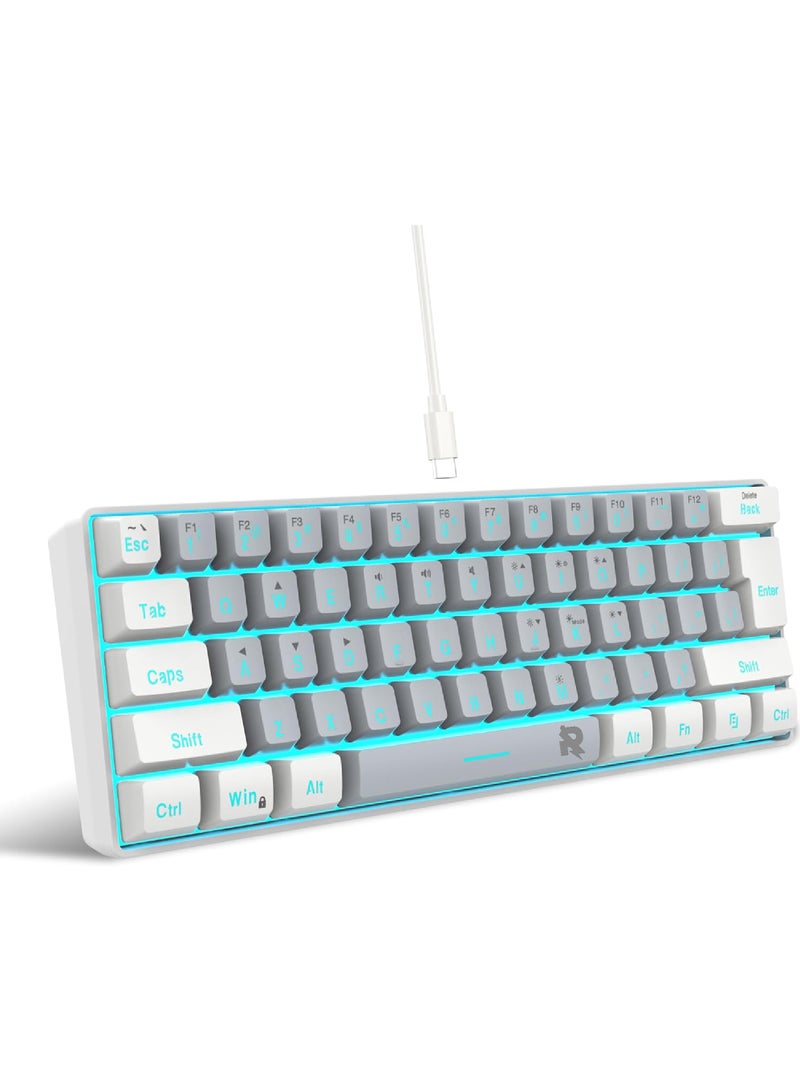 Rock Pow 60% Wired Gaming Keyboard RGB Backlit Mini Keyboard Waterproof Small Ultra-Compact 61 Keys Keyboard for PC/Mac Gamer Typist Travel Easy to Carry on Business Trip