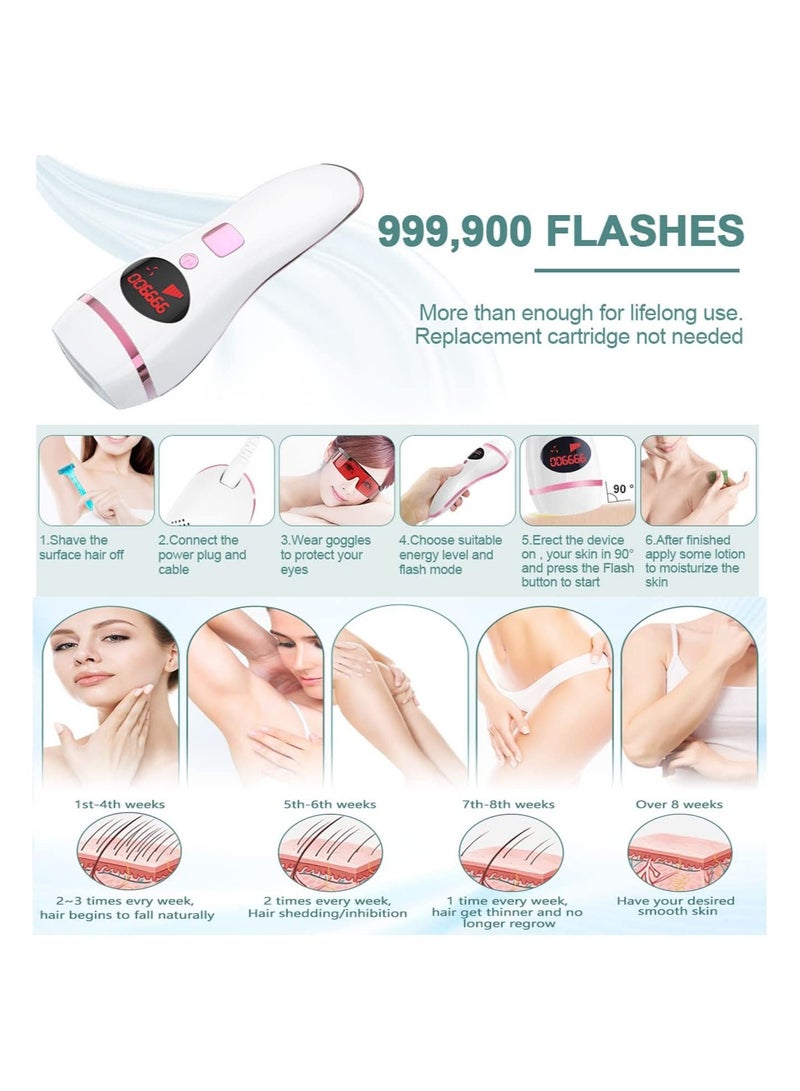 Laser Hair Removal IPL Hair Removal for Women and Men, Upgraded to 999,999 Flashes Laser Hair Removal, Permanent Painless Hair Removal Device, for Face Armpits Legs Arms Bikini Line Whole Body