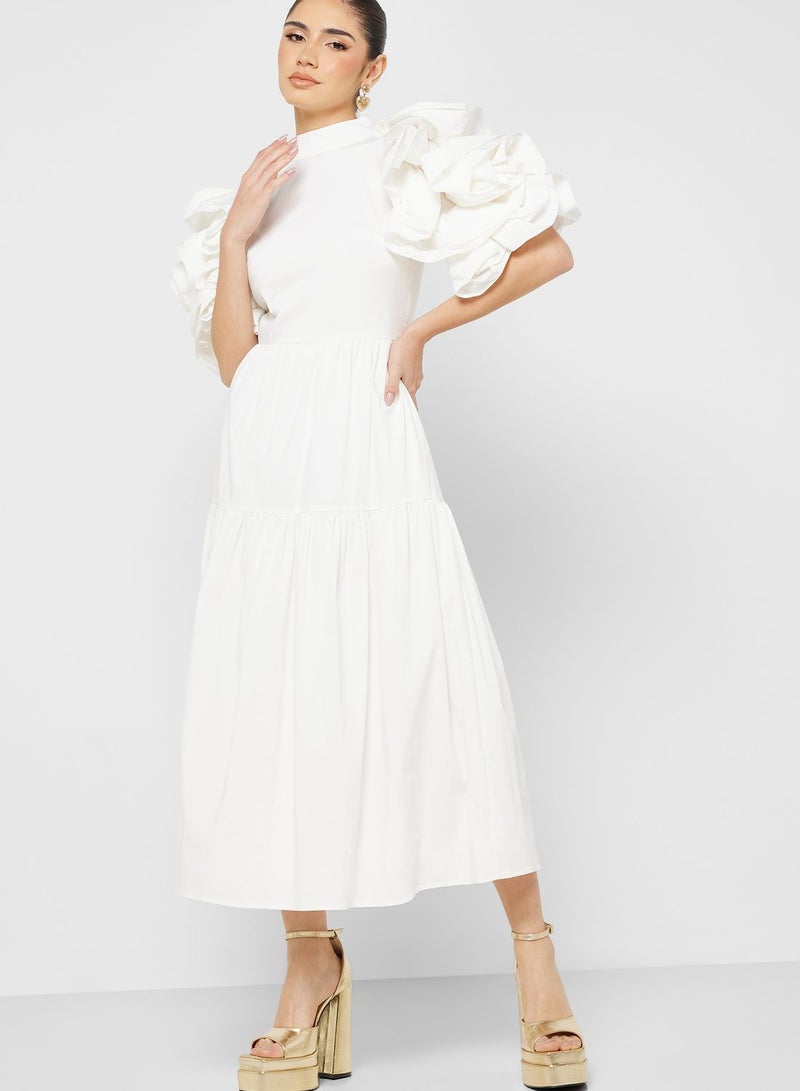 Frill Sleeve Ruffle Dress