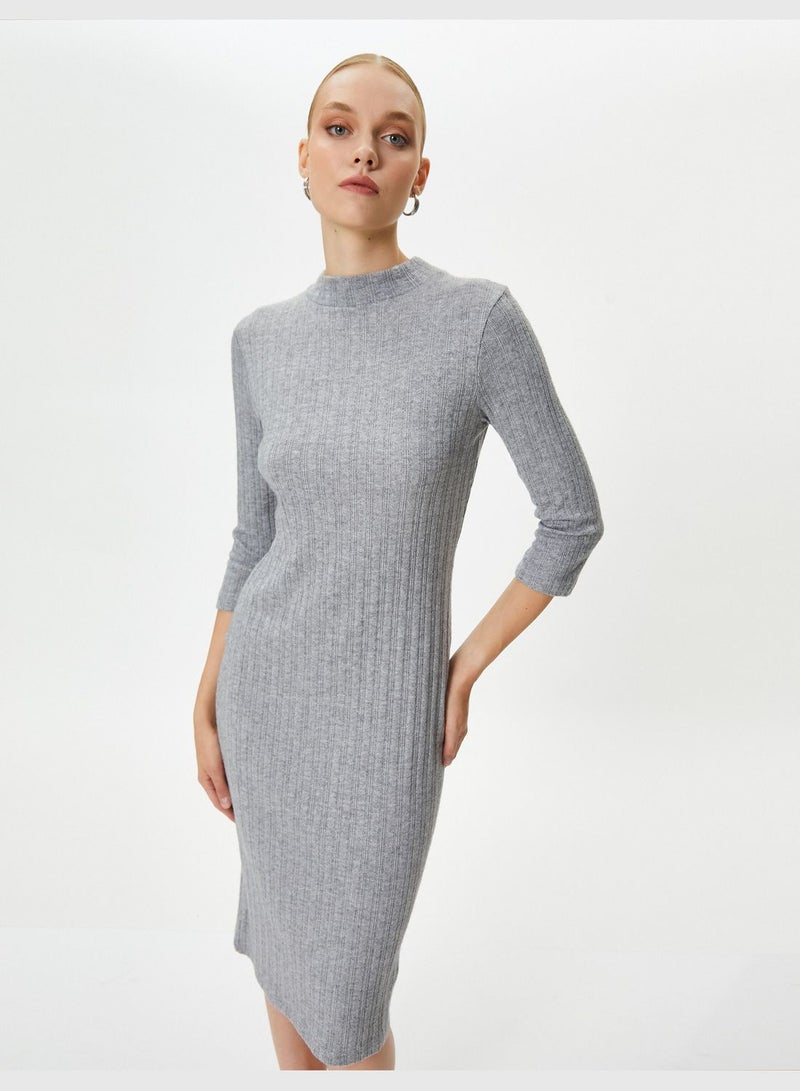 Slim Fit Crew Neck Half Sleeve Midi Knitted Dress