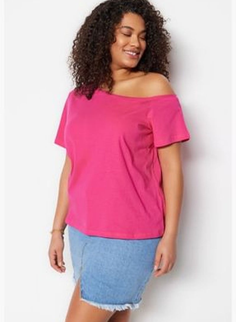 Fuchsia Off Shoulder Detailed Knitted Blouse