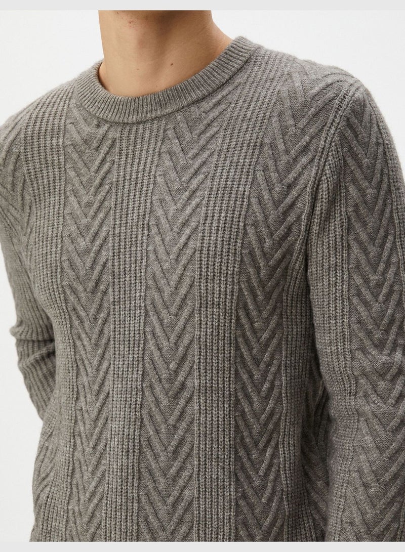 Textured Long Sleeve Crew Neck Knitwear Sweater